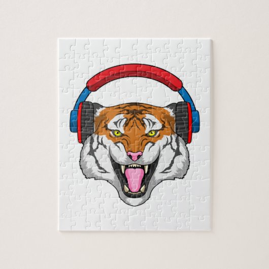 Tijger bij muziek met hoofdtelefoon legpuzzel (Verticaal)