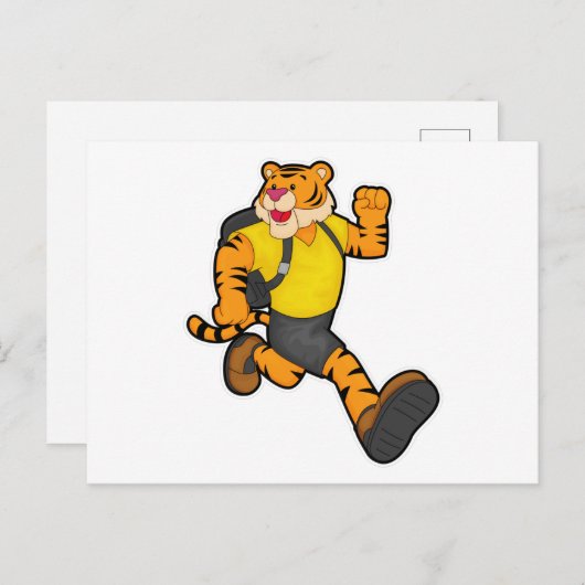 Tijger bij uitvoering met rugzak briefkaart (Voorkant / Achterkant)