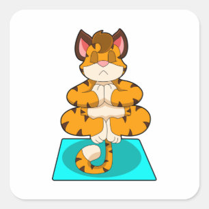 Tijger bij Yoga op Yoga mat Vierkante Sticker