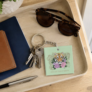 Tijger Bloemige Henna Botanische Bloemen Groen Sleutelhanger