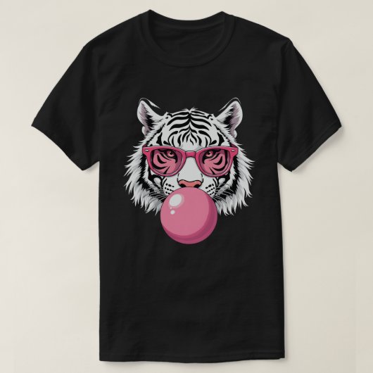 Tijger die een bril draagt en roze bubbelkauwgom b t-shirt (Design voorkant)