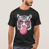 Tijger die een bril draagt en roze bubbelkauwgom b t-shirt (Voorkant)