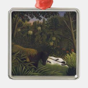 Tijger die een paard aanvalt en een slaapend zwart metalen ornament