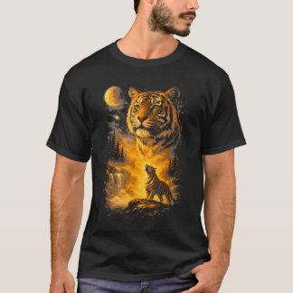 Tijger die naar de maan huilt Meme 90s Dier T-shirt