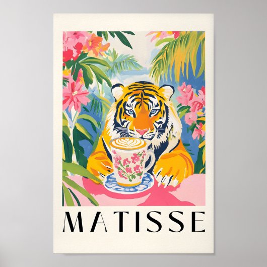 Tijger Drink Koffie, Henri Matisse Print, Roze K Poster (Voorkant)