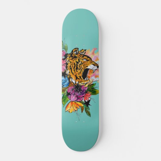 Tijger en bloemen skateboard (Voorkant)