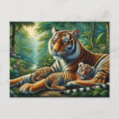 Tijger en Cub in een weelderig Oerwoud schilderij Briefkaart (Voorkant)