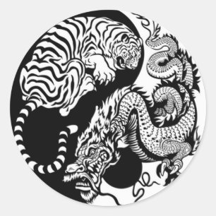 Tijger en draak Yin/Yang Ronde Sticker