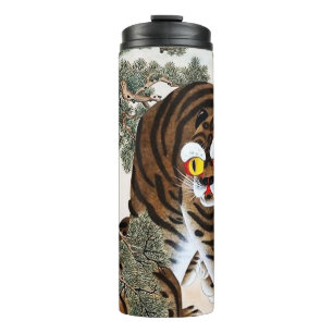 Tijger en Ekster Minhwa onder dennenboom Thermosbeker