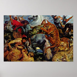tijger en leeuw jagen door Rubens Peter Paul Poster