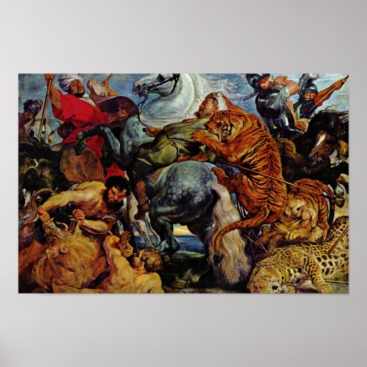 tijger en leeuw jagen door Rubens Peter Paul Poster (Voorkant)