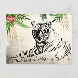 Tijger en Palmbladeren Vakantie Kerst Bedankt Briefkaart