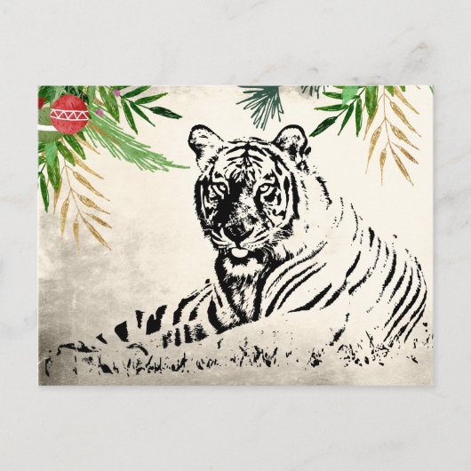 Tijger en palmbladeren vakantie kerst bedankt briefkaart (Voorkant)
