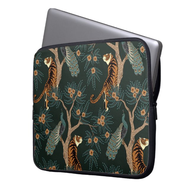  tijger en pauw laptop sleeve (Voorkant Links)
