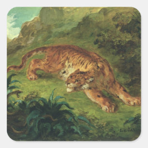 Tijger en slang, 1858 vierkante sticker
