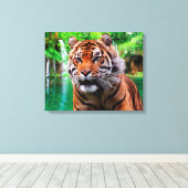 Tijger en waterval canvas afdruk (Insitu (Houten vloer))