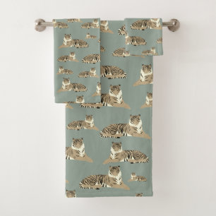 Tijger Exotisch Dier Patroon Sage Groen Bad Handdoek