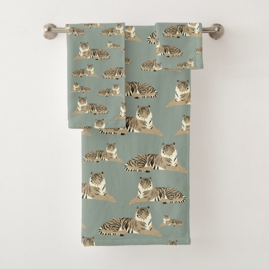 Tijger Exotisch Dier Patroon Sage Groen Bad Handdoek (Insitu)