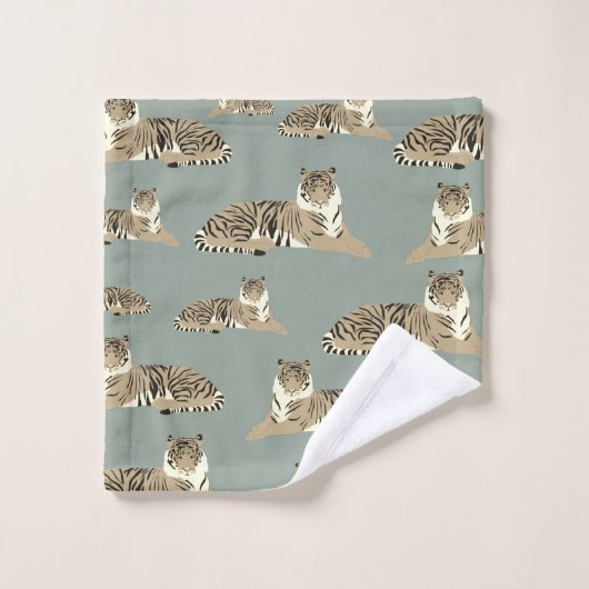 Tijger Exotisch Dier Patroon Sage Groen Bad Handdoek (Wasdoekje)