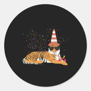 Tijger Feestvierende Dieren Die Een Feest Hebben Ronde Sticker