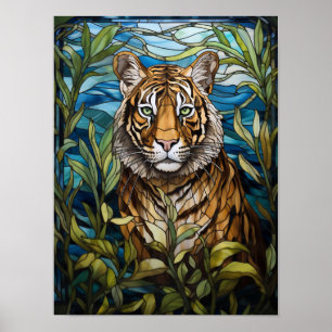 Tijger Gebrandschilderd Glas Jungle Kunst Poster