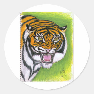 Tijger Growling Ronde Sticker
