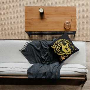 Tijger Head Roar Claws Zwart Kussen