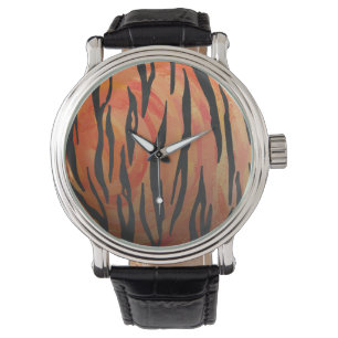 Tijger Heet oranje en zwart print Horloge