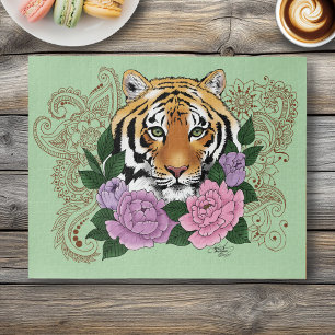 Tijger Henna roze paarse bloemen Legpuzzel