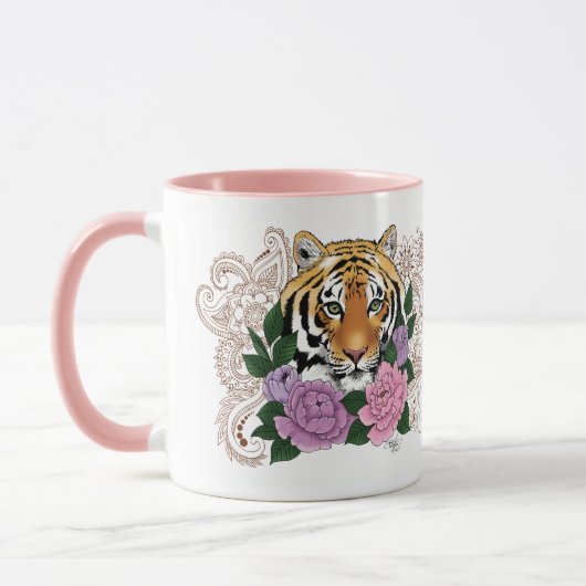 Tijger Henna roze paarse bloemen Mok (Links)