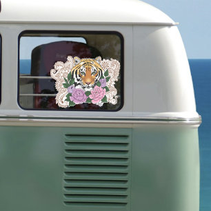Tijger Henna roze paarse bloemen Sticker