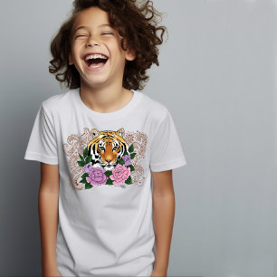 Tijger Henna roze paarse bloemen T-shirt