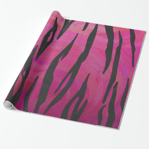 Tijger Hot Pink en Zwart Print Cadeaupapier