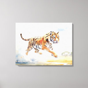 Tijger in actie 2 canvas afdruk