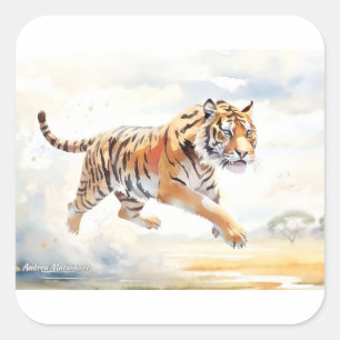 Tijger in actie 2 vierkante sticker