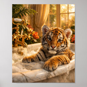 Tijger in badkuip muurkunst – luxe dierposter, poster