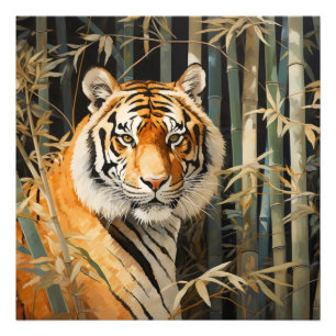 Tijger in Bamboe Bos Foto Afdruk