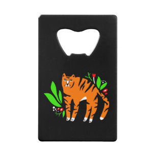 Tijger in bloemen kredietkaart flessenopener