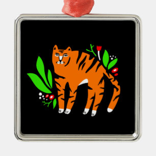 Tijger in bloemen metalen ornament