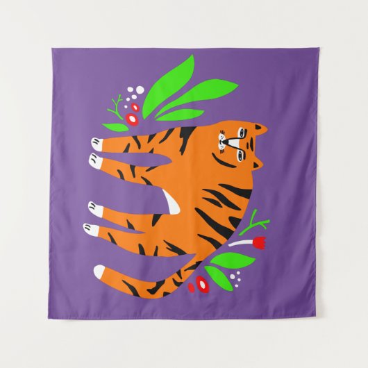 Tijger in bloemen wandkleed (Voorkant (horizontaal))