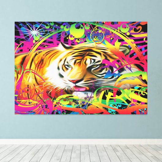 Tijger in de jungle canvas afdruk (Insitu (Houten vloer))