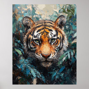 Tijger in de jungle portret schilderij poster