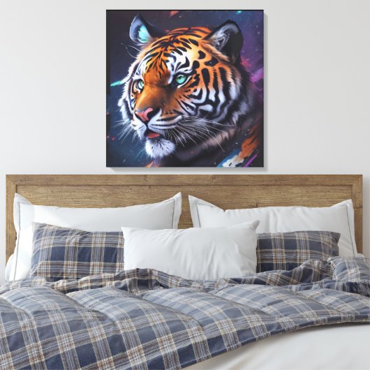 Tijger in de ruimte canvas afdruk (Insitu (Slaapkamer))