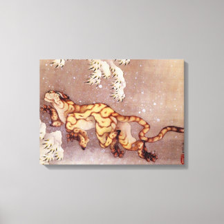 Tijger in de sneeuw van Hokusai Canvas Afdruk