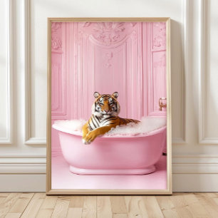 Tijger in een badkuip Roze print badkamer muurkuns