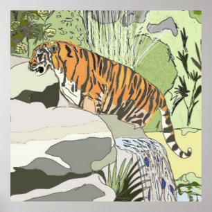 Tijger in een Waterval Poster
