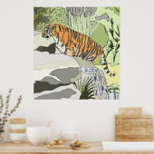 Tijger in een waterval poster (Keuken)