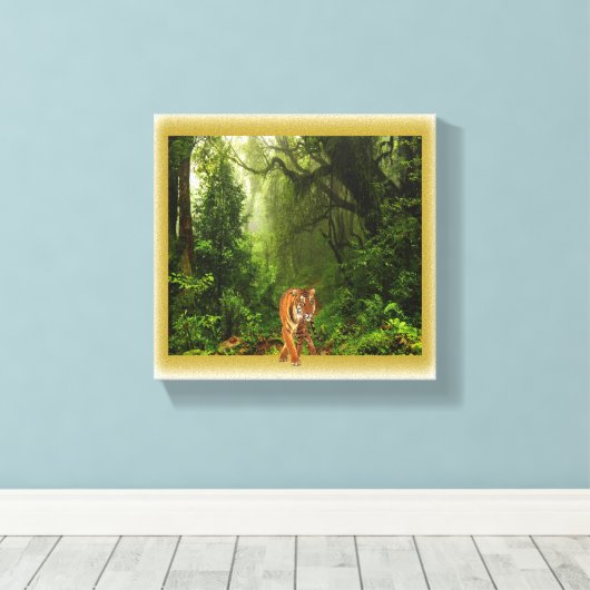 Tijger in oerwoud canvas (Insitu (Houten vloer))