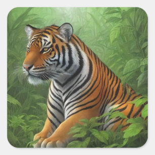 Tijger in oerwoud vierkante sticker