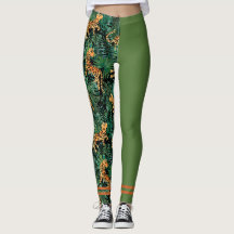 Tijger Jungleprint Kleurblok Leggings Olijfgroen